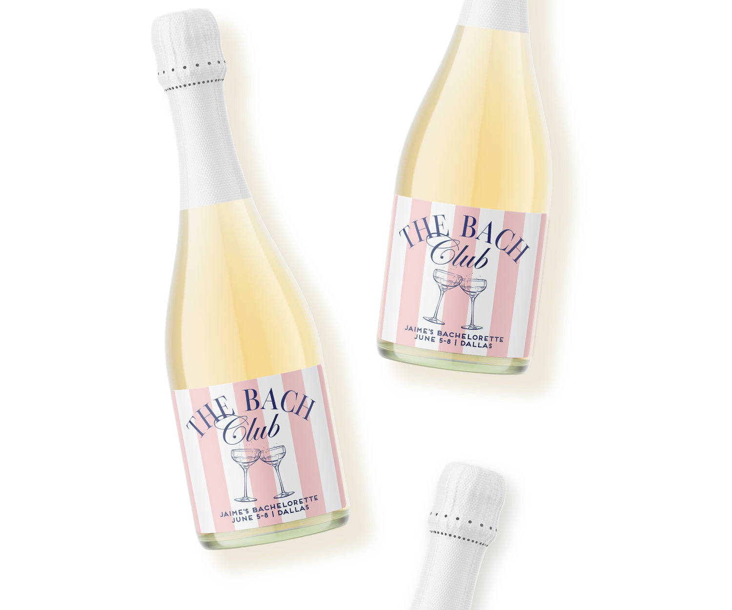 Champagne Labels – Bach Club Pink & Navy Coupes