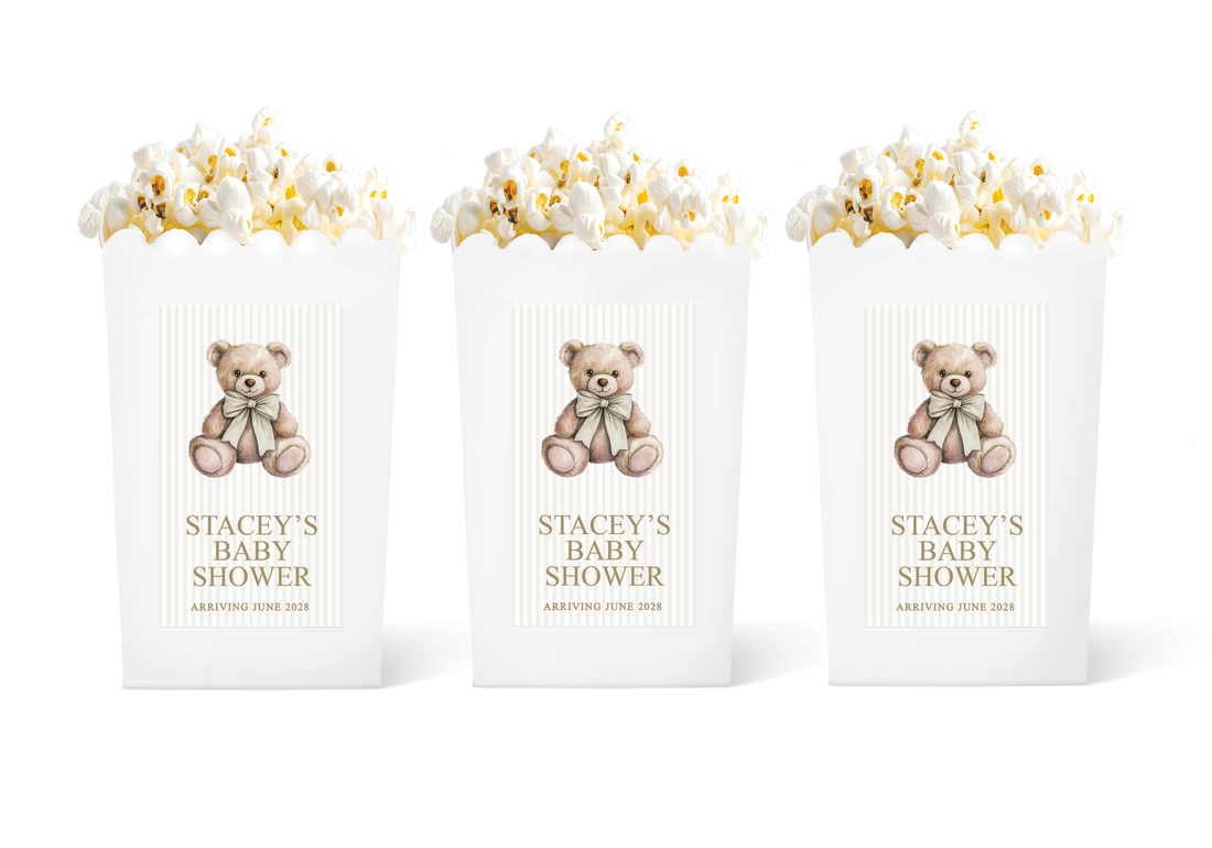 Popcorn Box – Baby Shower – Beige Bear