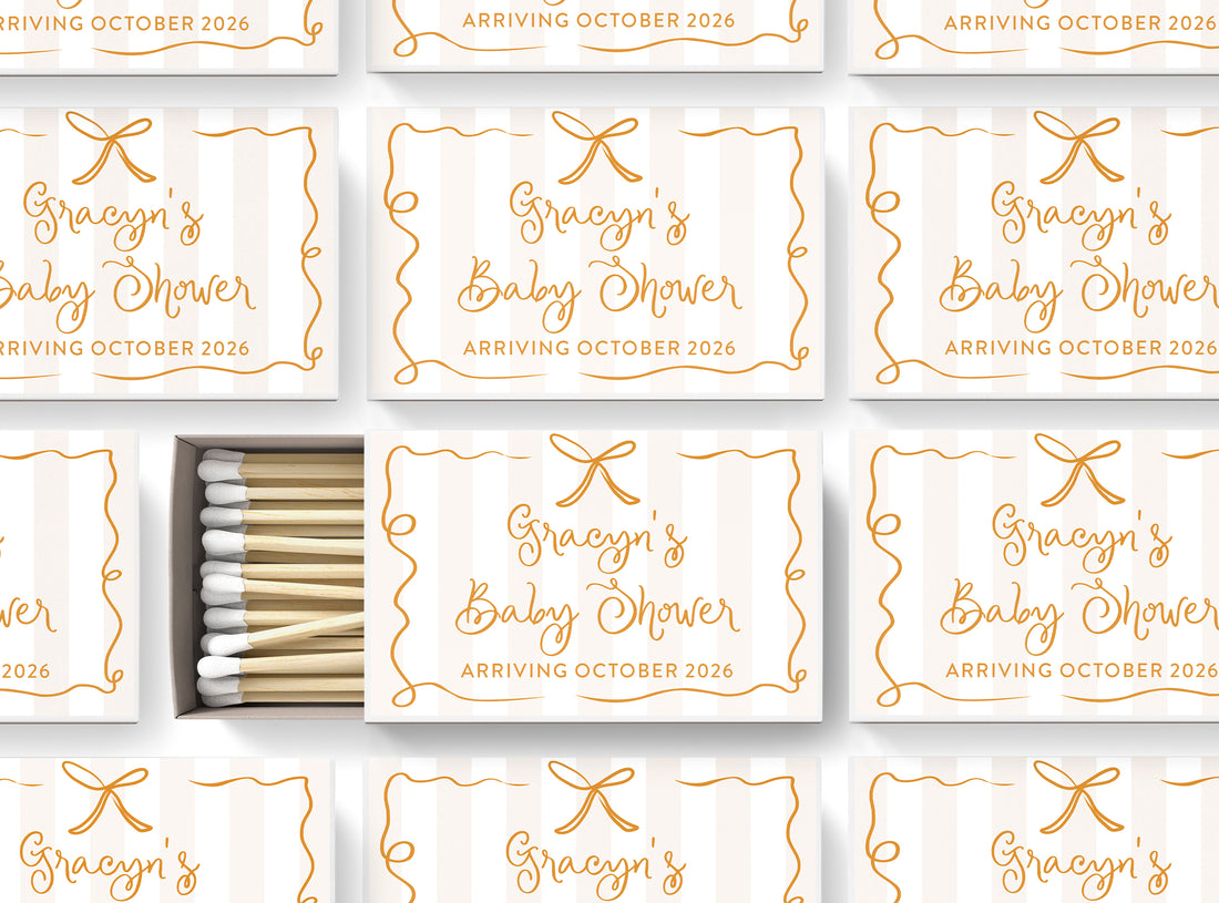 Matches – Ribbon & Bow - Beige Stripe - BABY SHOWER