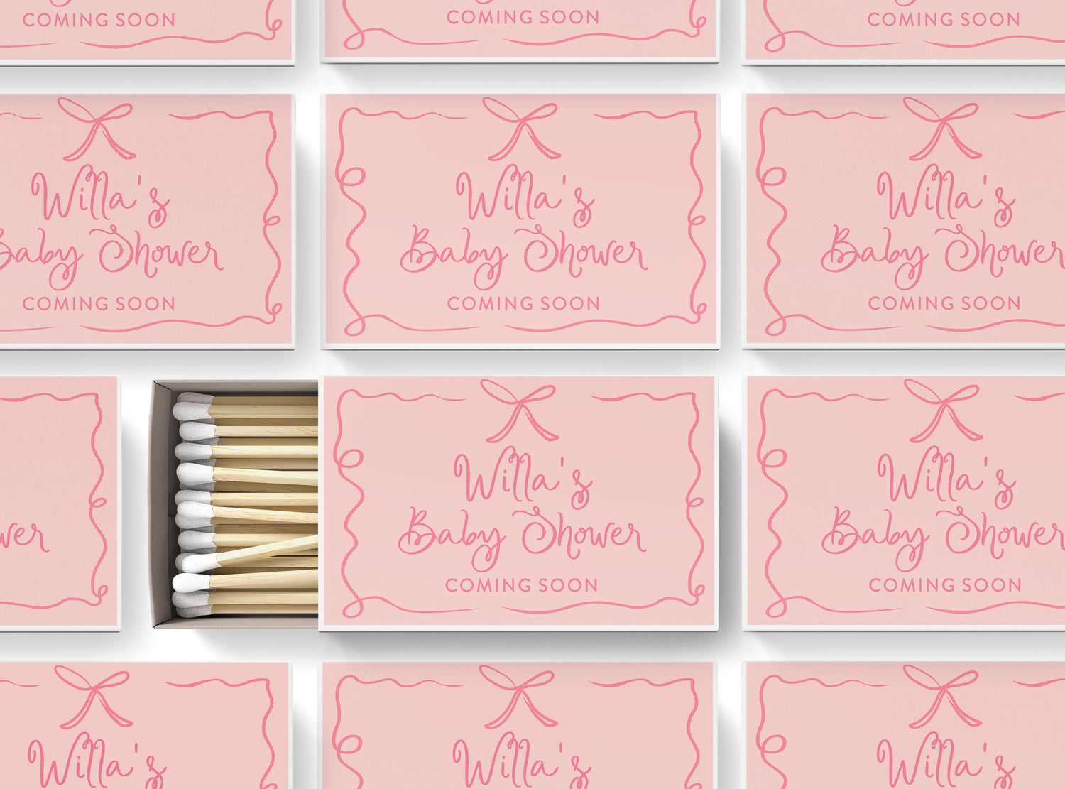 Matches – Ribbon & Bow - Pink & Pink - BABY SHOWER