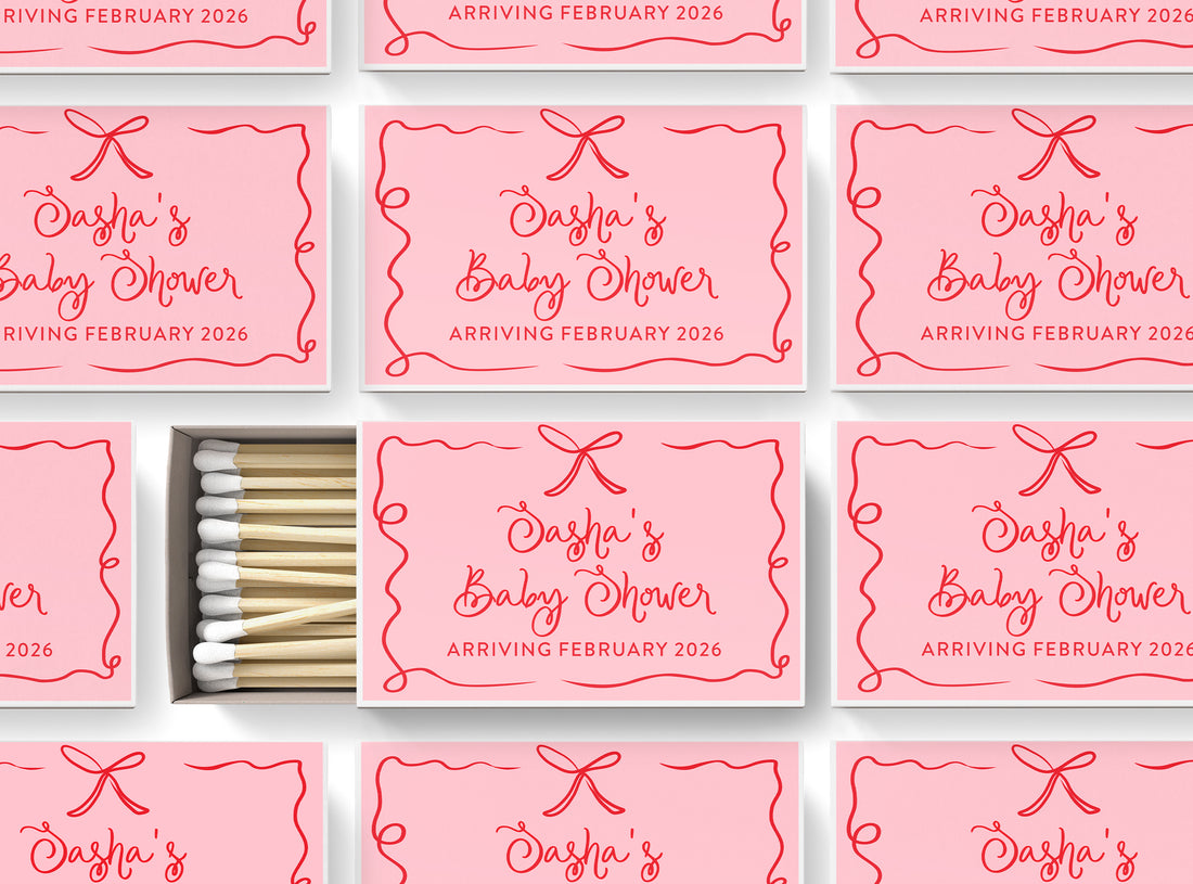 Matches – Ribbon & Bow - Pink & Red - BABY SHOWER