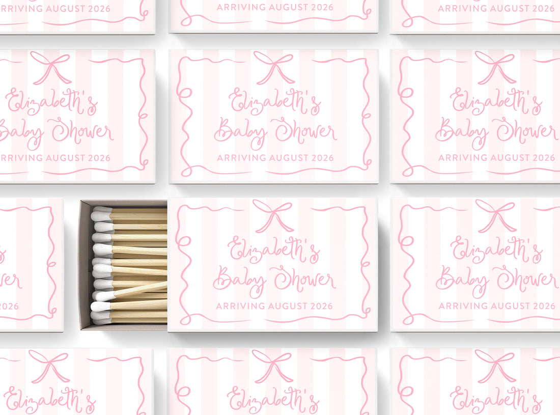 Matches – Ribbon & Bow - Pink Stripe - BABY SHOWER