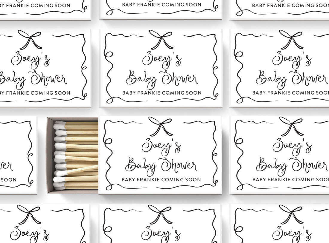 Matches – Ribbon & Bow - White & Black - BABY SHOWER