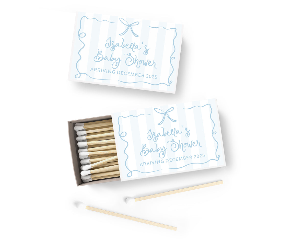 Matches – Ribbon & Bow - Blue Stripe - BABY SHOWER
