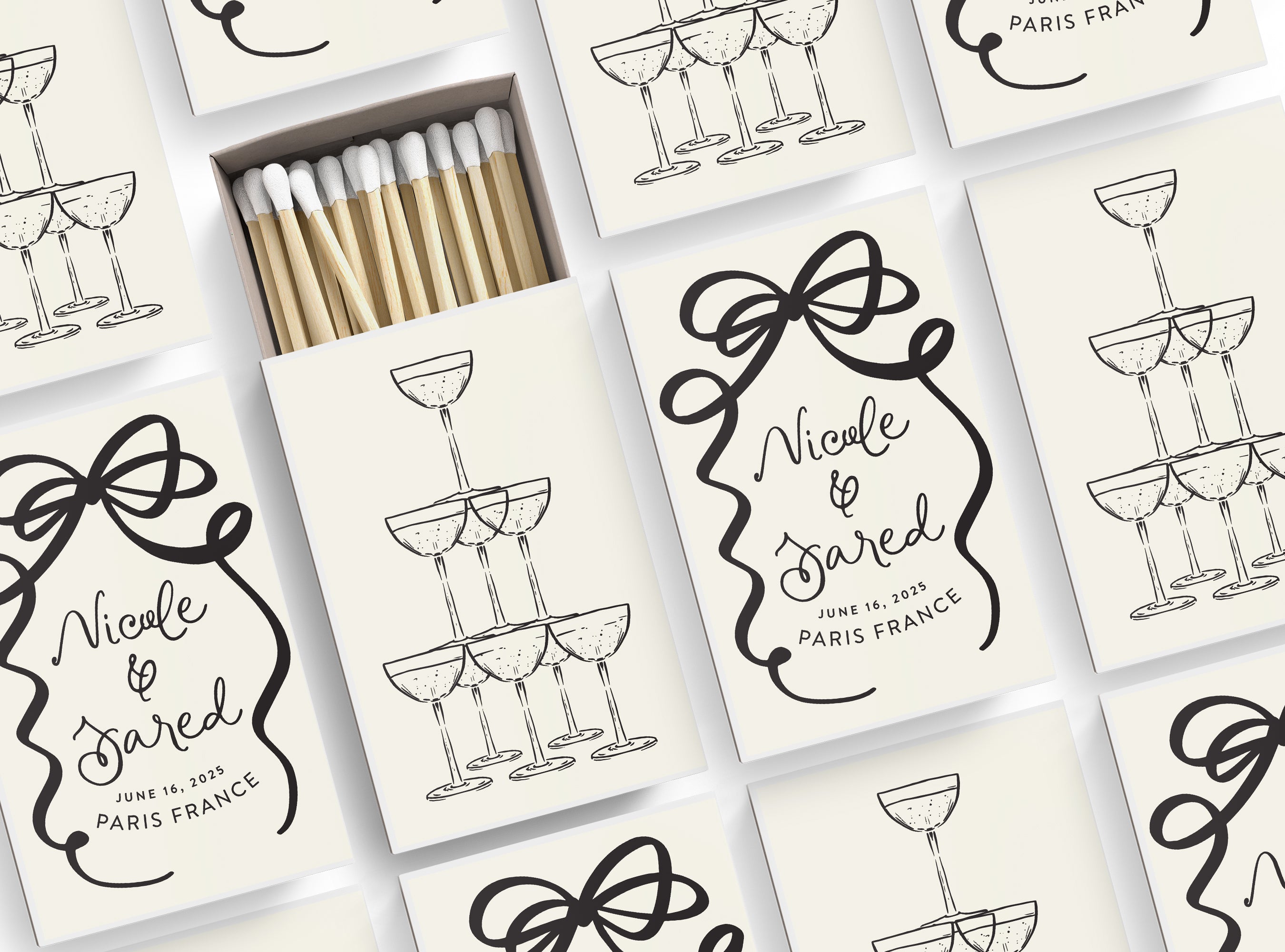 Matches – Ribbon & Bow Champagne Tower