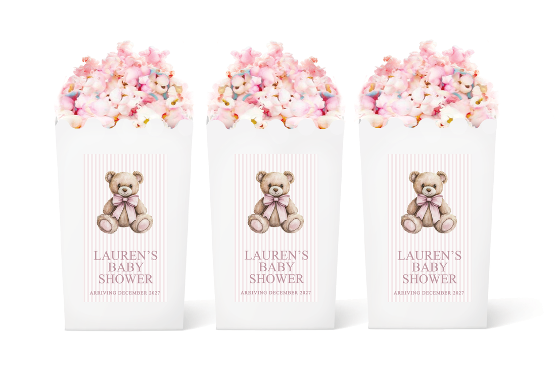 Popcorn Box – Baby Shower – Pink Bear