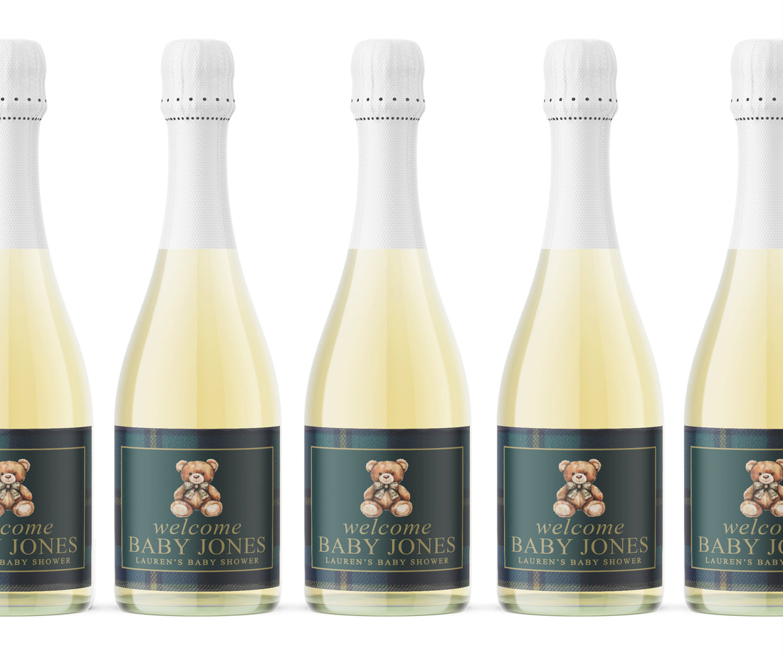 Champagne Labels – Elegant Bear – Plaid