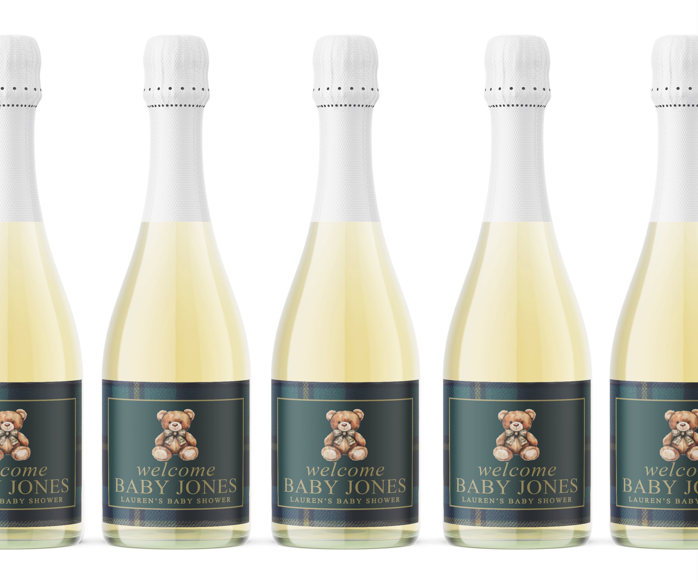 Champagne Labels – Elegant Bear – Plaid