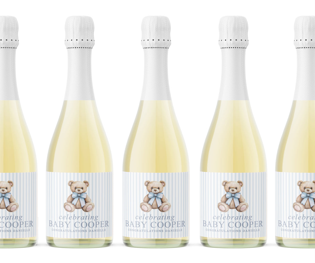 Champagne Labels – Elegant Bear – Blue