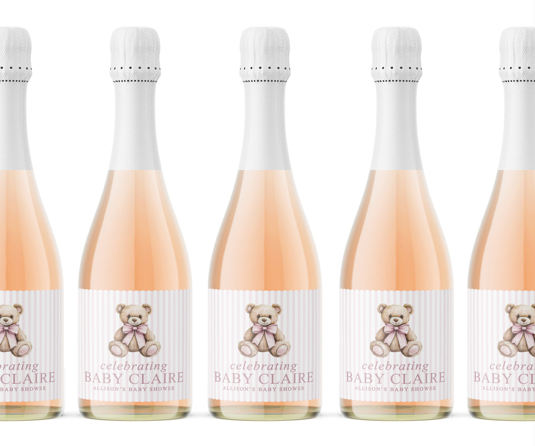 Champagne Labels – Elegant Bear – Pink