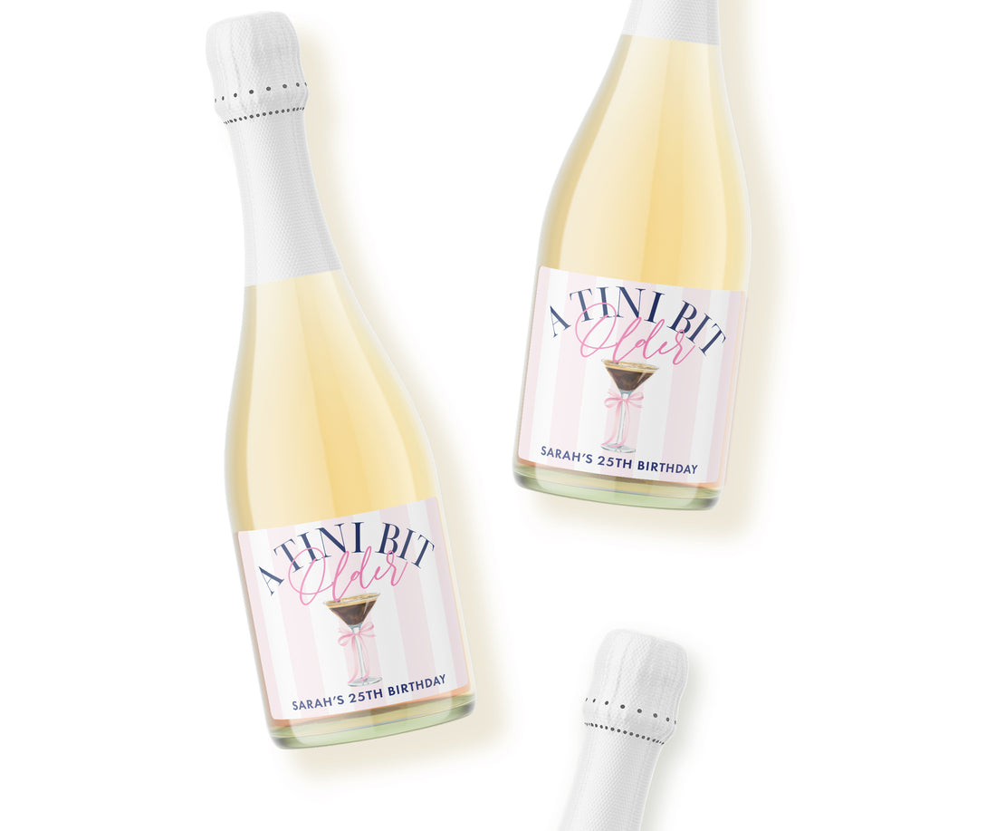 Champagne Labels – A Tini Bit Older Espresso – Pink Stripe