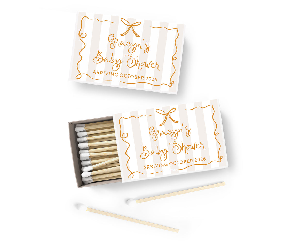 Matches – Ribbon & Bow - Beige Stripe - BABY SHOWER