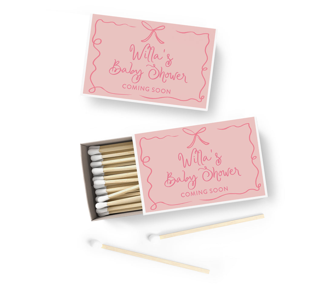Matches – Ribbon & Bow - Pink & Pink - BABY SHOWER
