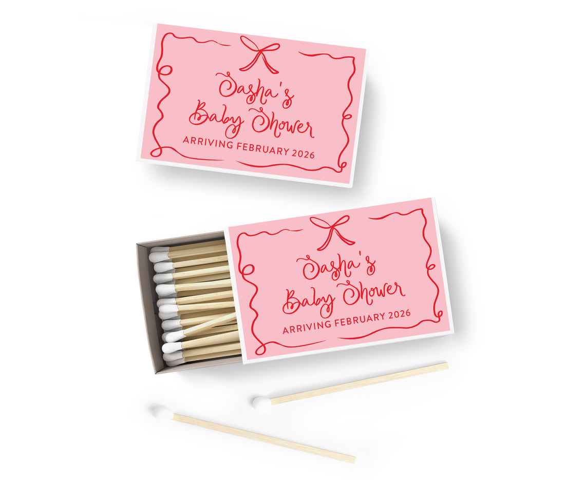 Matches – Ribbon & Bow - Pink & Red - BABY SHOWER