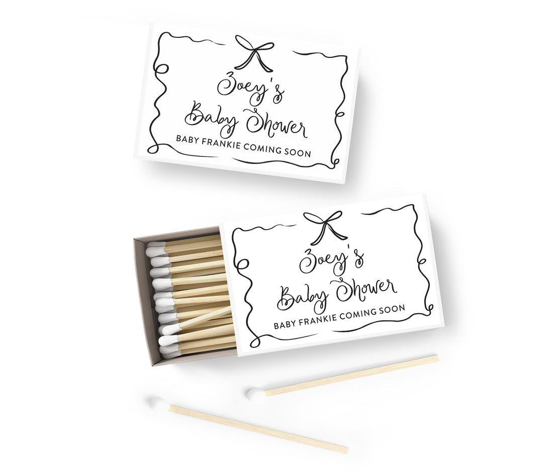 Matches – Ribbon & Bow - White & Black - BABY SHOWER