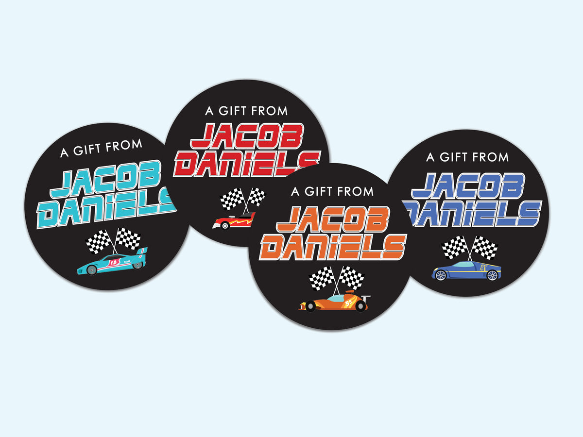 Rasing Tag Car Sticker Speed into Fun – Race Car Gift Tag Stickers – Modern Favors